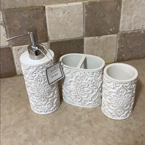 Bathroom counter setup: Includes all three items.